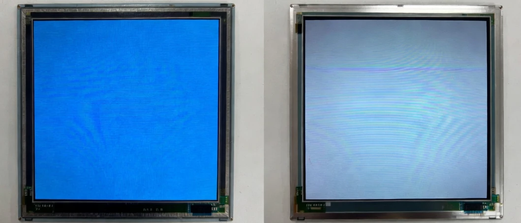 Native stretched bar LCD panel vs cut panel comparison, illustrating 1920x158 resolution datasheet verification and industrial fabrication differences
